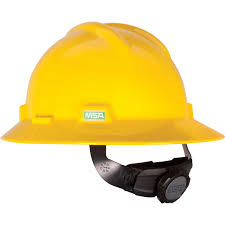Msa Full Brim V-Gard Helmet With Fas-Trac Ratchet Susp, Yellow