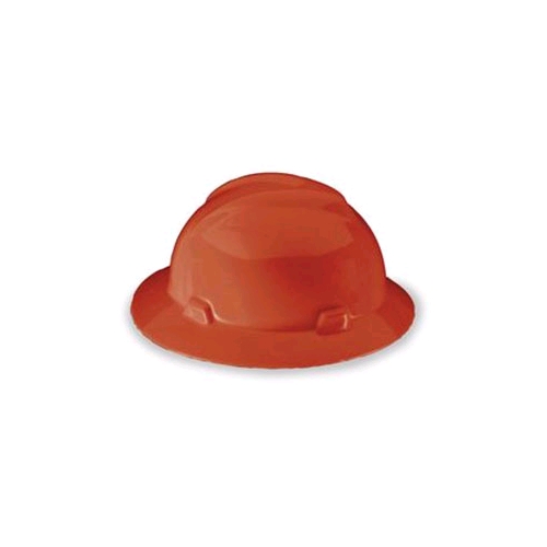 Msa Full Brim V-Gard Helmet With Fas-Trac Ratchet Susp, Red
