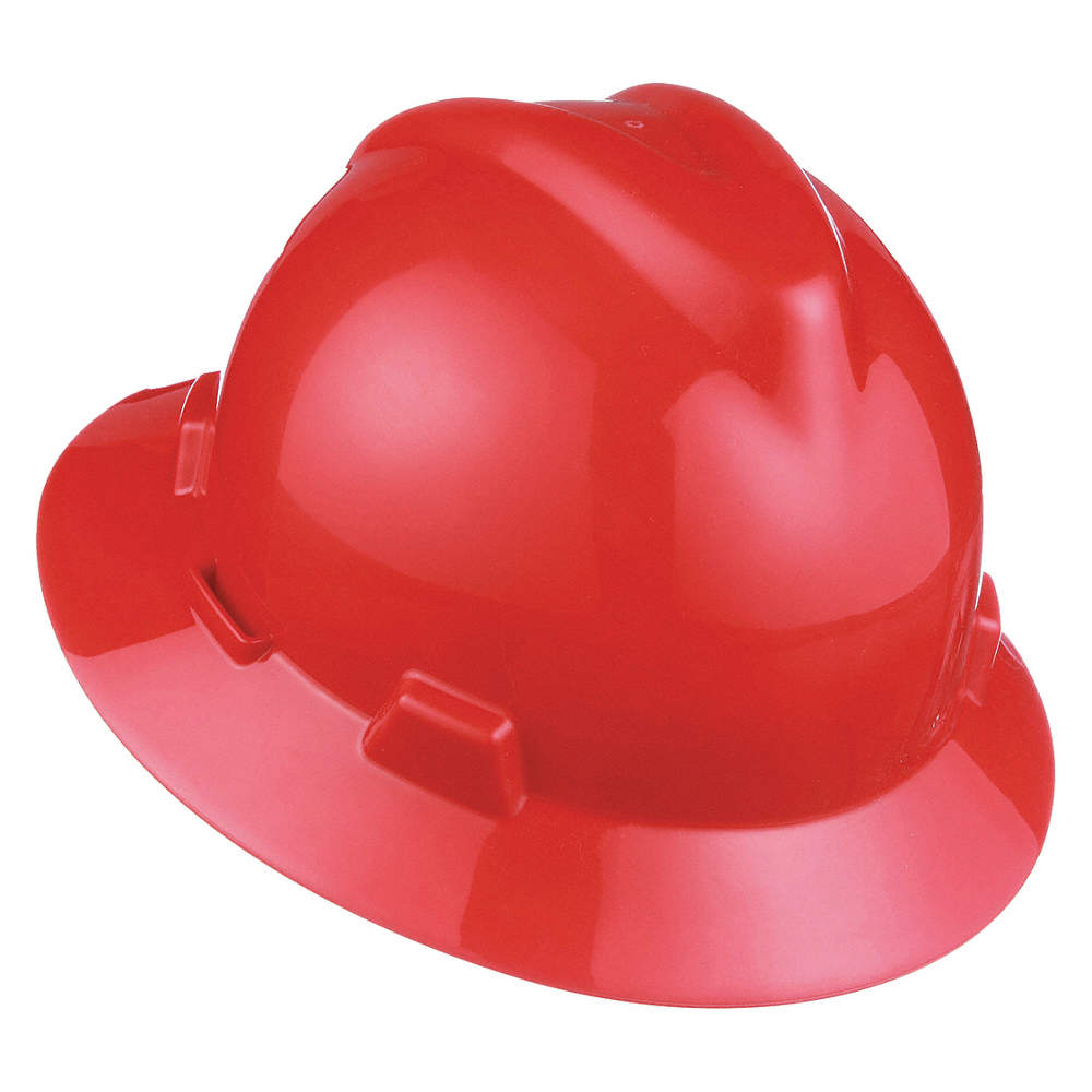 Msa Full Brim V-Gard Helmet With Fas-Trac Ratchet Susp, Red