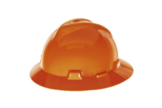 Msa Full Brim V-Gard Helmet With Fas-Trac Ratchet Susp, Orange