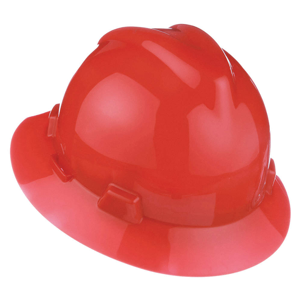 Msa Full Brim V-Gard Helmet With Fas-Trac Ratchet Susp, Orange