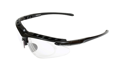 SWORKE CYCLONE-X SAFETY RATED SPORTS SUNGLASSES, SHINY BLACK FRAME AND CLEAR HARD COAT ANTIFOG LENS
