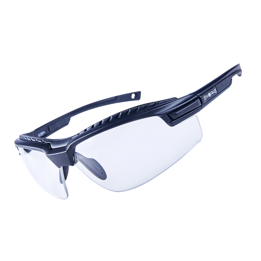 SWORKE MAXIMUS X SAFETY RATED SPORTS SUNGLASSES, SATIN BLACK FRAME AND CLEAR HARD COAT ANTIFOG LENS