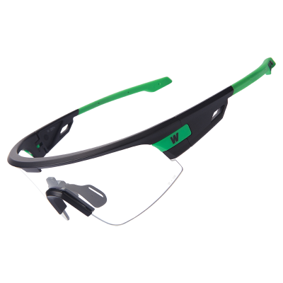 Worksafe Stryx, Satin Black Frame with Green Tips, Clear Hard-Coated Lens