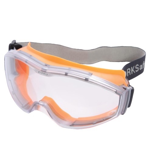WORKSAFE® BIONIX DUO-DENSITY PANAVISION SAFETY GOGGLES, ORANGE/GREY WITH PC CLEAR ANTI-FOG LENS