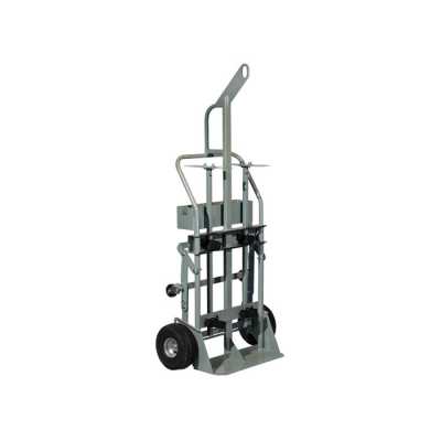 Justrite Double Cylinder Hand Truck With Hoist Ring, 10.5 Inch Pneumatic Wheels, Rear Casters And Tool Tray