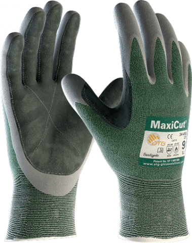 Atg Maxicut Oil Safety Glove Cut Level C, Cut 3, knitwrist 3/4 Coated Leather Palm, Size 9