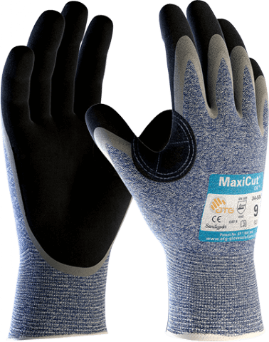 Atg Maxicut Oil Safety Gloves Cut Level C, Cut 4, Knitwrist Palm Coated, Size 8