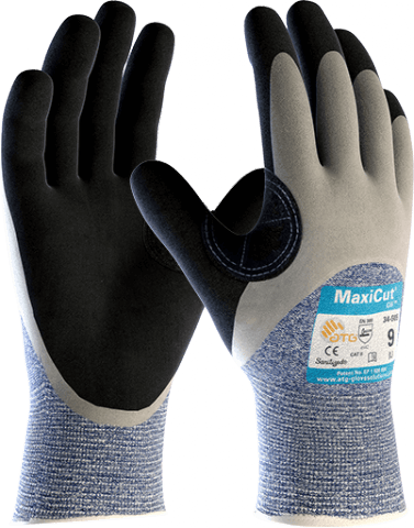 Atg Maxicut Oil Safety Gloves Cut Level C, Knitwrist 3/4 Palm Coated, Size 9