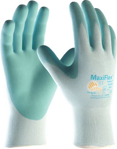 Atg Maxiflex Active Safety Gloves Cut Level A, Palm Coated Knitwrist, Size 10