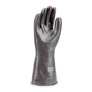 NORTH BUTYL UNSUPPORTED CHEMICAL RESISTANT GLOVES, SMOOTH GRIP/ROLLED BEAD - LENGTH 11"/16 MIL SIZES: 9/L (1 PR/BAG, 288 PRS/CASE)