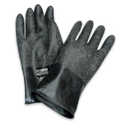 North Butyl Unsupported Chemical Resistant Gloves, Rough Grip-Saf Grip, Rolled Bead Length 11"/16 Mil Sizes: 9/L (1 Pr/Bag, 288 Prs/Case)