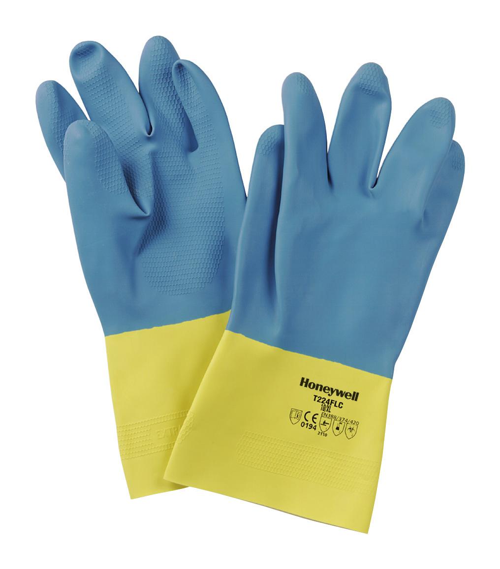 NORTH NEOPRENE OVER NATURAL RUBBER CHEMICAL RESISTANT GLOVES (UNSUPPORTED), 28MIL, 12" LENGTH, FLOCKED INTERIOR