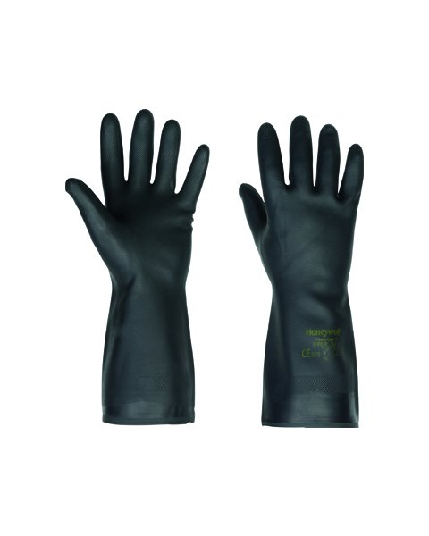 Honeywell Black Neoprene Cotton Flocked Chemical Resistant Gloves, Diamond Pattern, 0.72Mm, 33 Cm, Sz 8 (10Prs/Pack, 100 Prs/Case)