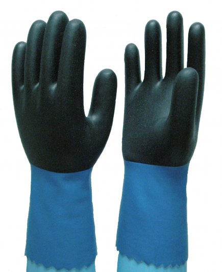 Sumirubber Seamless Nylon Liner Black Neoprene Full Dipped Chemical Resistant Gloves 14" Size 10 (72 Prs/Cse)