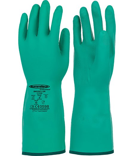 Sumirubber Nitrile/10G Para Aramid Heat Resistant Liner Chemical Resistant Gloves, Green, Length : 360Mm , Size Xl