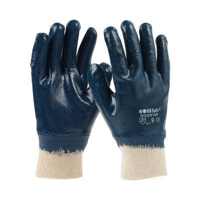 Worksafe Solvotril Nitrile Gloves, Jersey Cotton (Knit-Wrist) Size 9