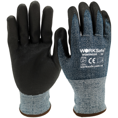 WORKSAFE N550 NITRILE MICROFOAM PALM COATED SAFETY GLOVES, CUT LEVEL D, CUT 4, SIZE 9