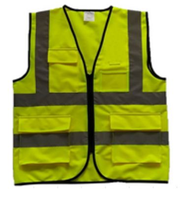 Workgard® Safety Vest, Yellow With Reflective Strip, Zipper, Pockets, Size M