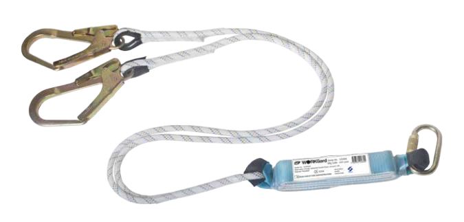 Workgard Energy Absorber With Double Kernmantle  Rope Safety Lanyard, 1.8M, 2 Scaffold Hooks And 1 Twist-Lock Karabiner