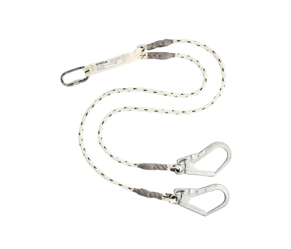 WORKSAFE® ENERGY ABSORBER DOUBLE ROPE LANYARD 1.2M FITTED WITH 2 SCAFFOLD HOOKS & KARABINER ZPSG