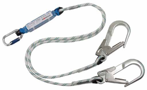 Worksafe® Energy Absorber With Double Kernmantle Safety Lanyard (1.5M), Fitted With 2 Al Scaffold Hook W/O Carabiner