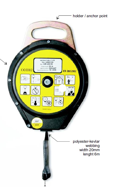Worksafe® Self-Retracting Lifeline, Plastic Case, Webbing (6M) With Fall Indicator Snap Hook Az031Ti