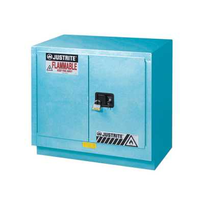 Justrite Chemcor® Under Fume Hood Corrosives/Acids Safety Cabinet, 23 Gallon, 2 Manual-Close Doors, Blue