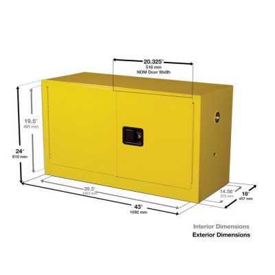 Justrite Sure-Grip® Ex Piggyback Flammable Safety Cabinet, 17 Gallon, 2 Self-Close Doors, Gray