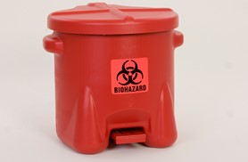EAGLE SAFETY BIOHAZARDOUS WASTE CANS 10 GAL, POLYETHYLENE - RED W/FOOT LEVER