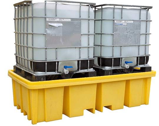 ROMOLD BUND PALLET WITH 4 WAY ENTRY FOR 2 X 1000LTR IBC, 1150LTR BUND, YELLOW