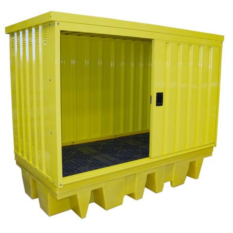 Romold 8 Drum Or 2 Ibc Covered Spill Pallet - Steel Cover - Pe Pallet 1140 Liter Sump