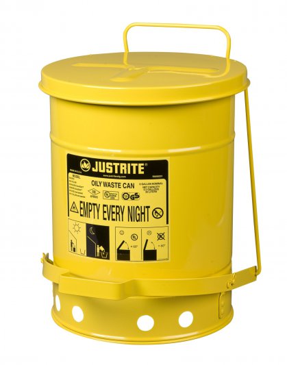 JUSTRITE 6 GALLON OILY WASTE CAN WITH FOOT OPERATED COVER