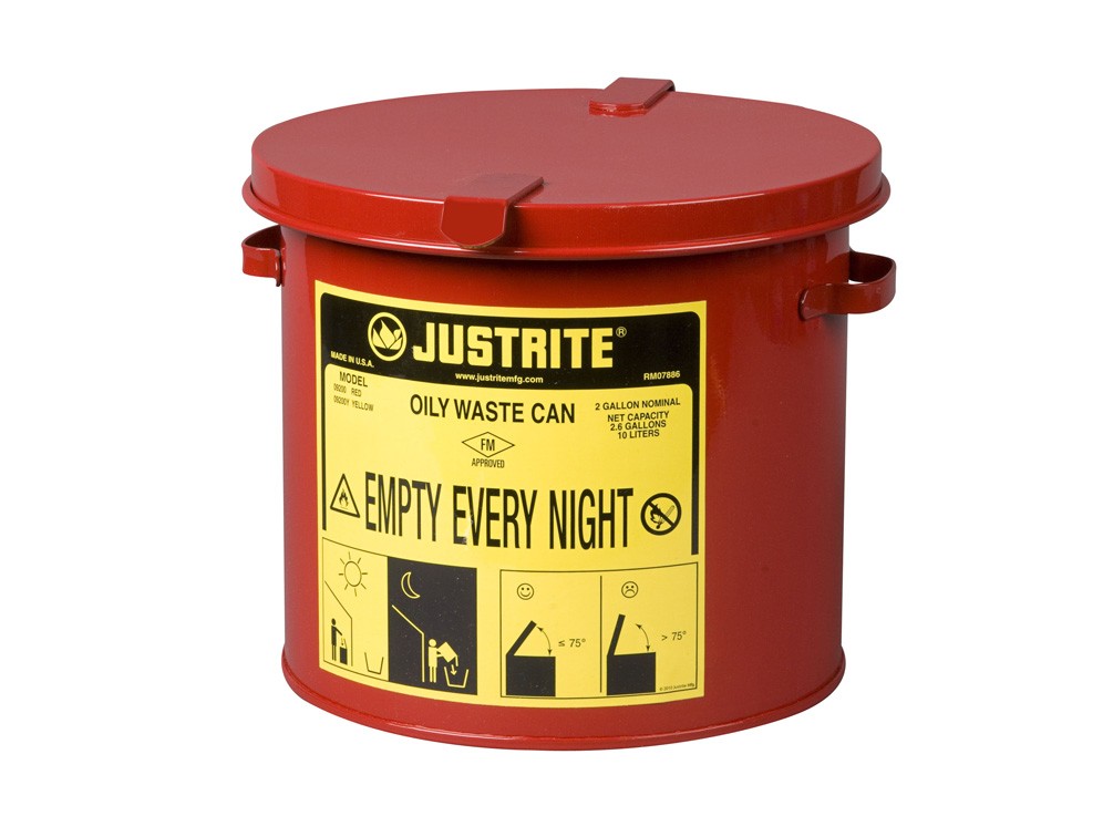 Justrite 2 Gal Countertop Red Oily Waste Can