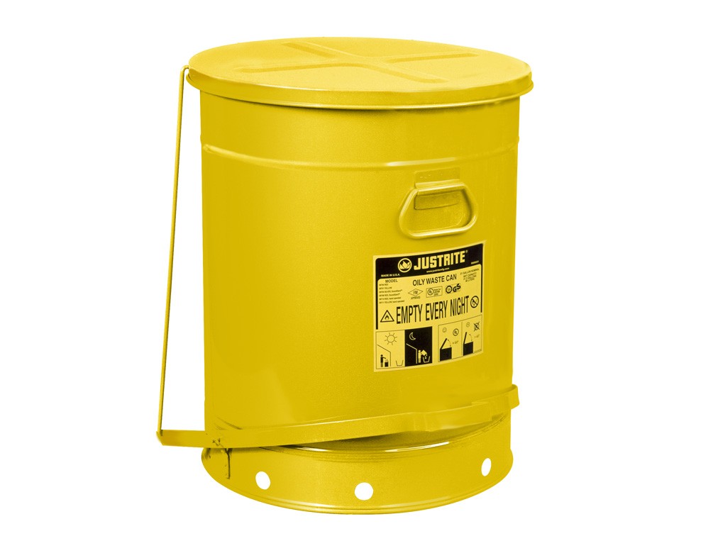 JUSTRITE 21 GAL YELLOW OILY WASTE CAN WITH FOOT OPERATED COVER