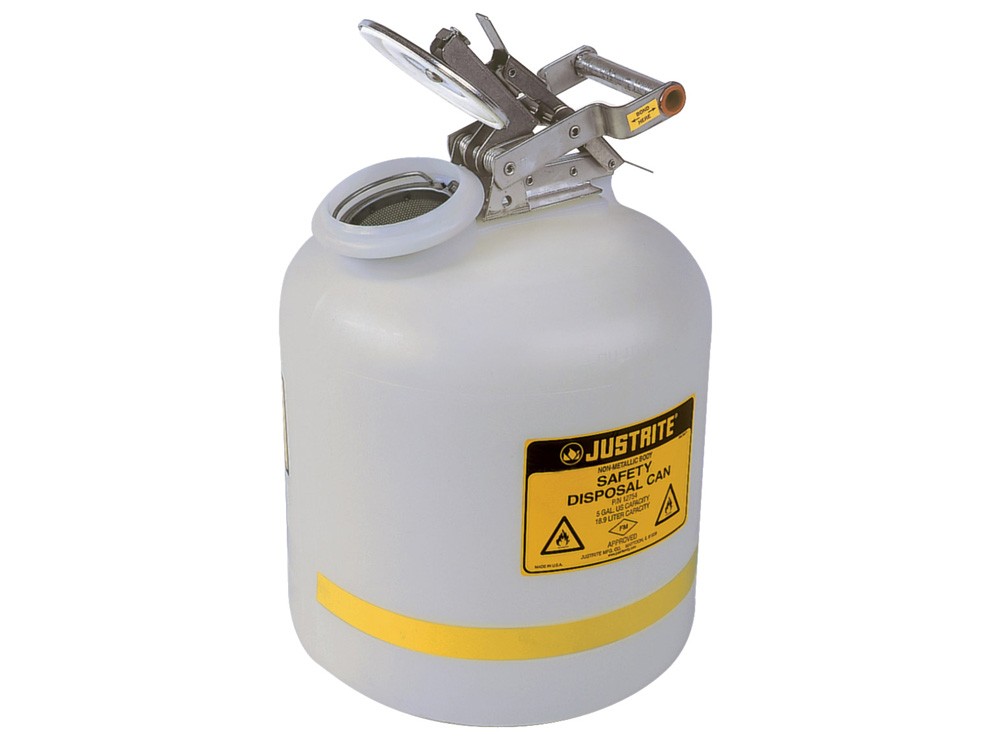 JUSTRITE STAINLESS STEEL 5 GALLON POLYETHYLENE SAFETY CAN