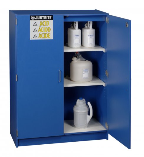 Justrite Non-Metallic Blue Cabinet W/Swing Door And 2 Adj Shlv 42X17 7/8 X60