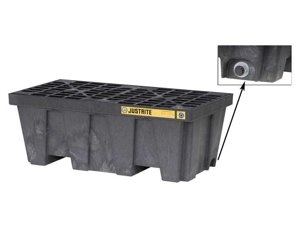 JUSTRITE 2 DRUM ECOPOLY BLEND SPILL CONTROL PALLETS W/PLUG (RECYCLED CONTENT 100%), BLACK
