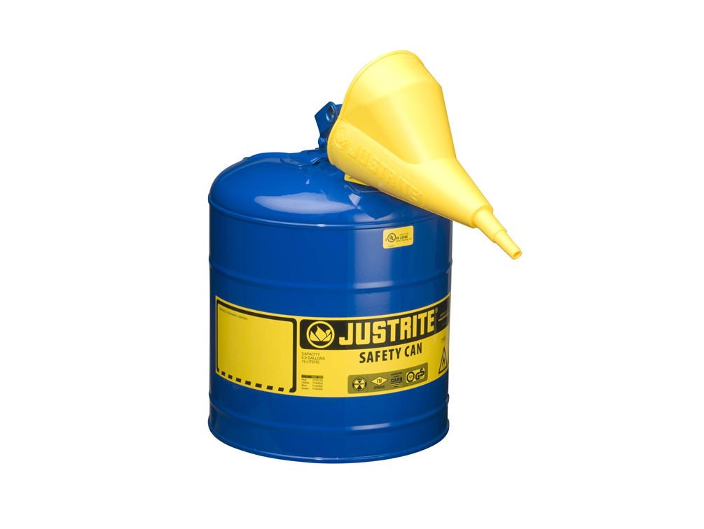Justrite 5 Gallon Type I Steel Safety Can For Kerosene, With Funnel 11202Y, Blue