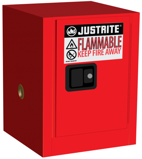 Justrite Sure-Grip Ex Countertop Flammable Safety Cabinet, 4 Gallon, 1 Manual Close Door, Red