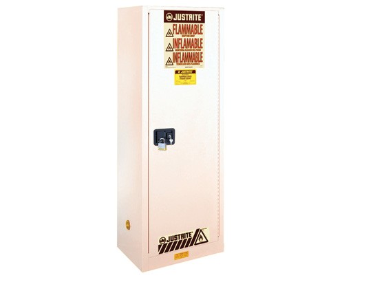 Justrite 22Gal Slimline White Cabinet 1 Door,Manual Sure-Grip Ex W/Pdle Handle