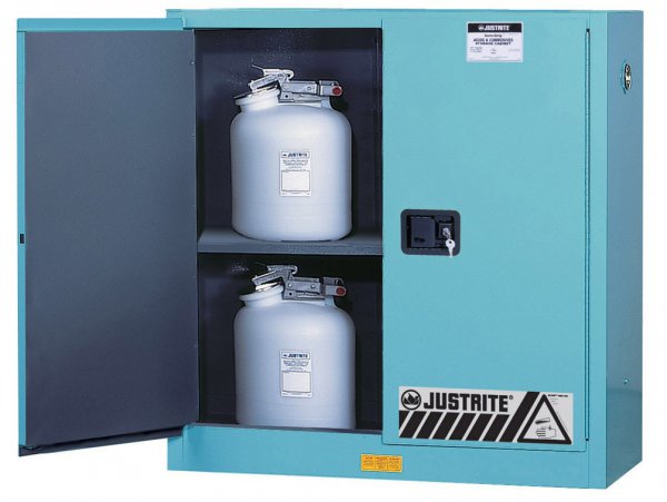JUSTRITE 30GAL CHEMCOR LINED BLUE ACID MANUAL SAFETY CABINET