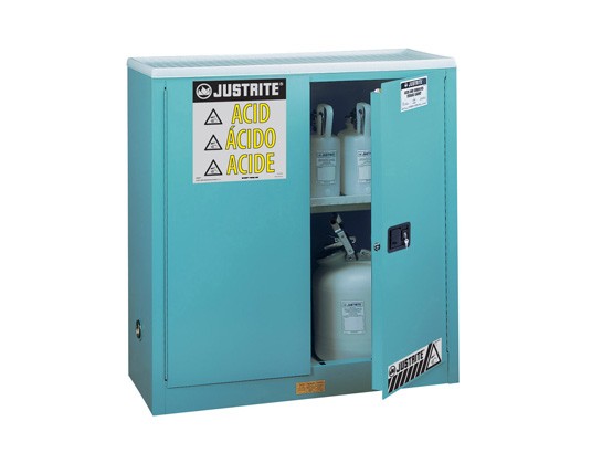 JUSTRITE 30 GAL SAFETY CABINET FOR CORROSIVES BLUE MANUAL W/PDL HND