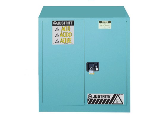 Justrite 30 Gal Sc Blue Acid Cabinet Sure-Grip Ex W/Pdle Handle
