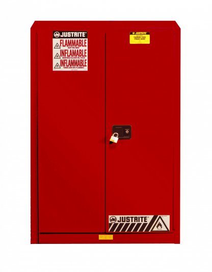JUSTRITE 45 GAL MANUAL RED CABINET SURE-GRIP EX W/PDLE HANDLE