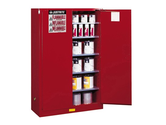 Justrite 60 Gal Cabinet Red P&I Manual, W/Pdle Handle