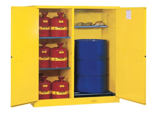 Justrite 115 Gal Double-Duty Sure Grip Ex Yellow Safety Cabinet, 2 Door Partition Manual