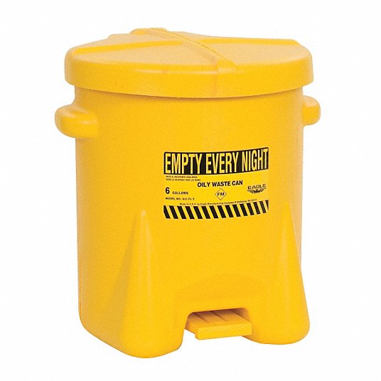 EAGLE 6 GAL POLY OILY WASTE CAN, YELLOW