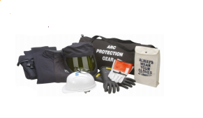 ELVEX 21 CAL PPE KIT INCLUDES: 35" JACKET SIZE L, BIB OVERALL SIZE L, HOOD/ARC SHIELD, CLASS 0 RUBBER GLOVES SIZE 9, LEATHER PROTECTOR, GLOVE BAG, GEAR BAG