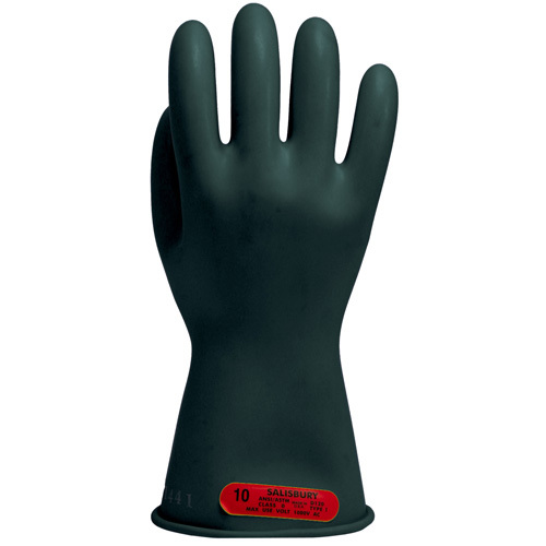 Salisbury Natural Rubber Low Voltage Glove, Class 0, Straight Cuff 11" Black Size 9